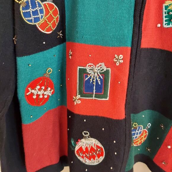 Basic Editaions Holiday Christmas Sweater Size XL Full Zip Beaded Ornaments - Picture 5 of 8
